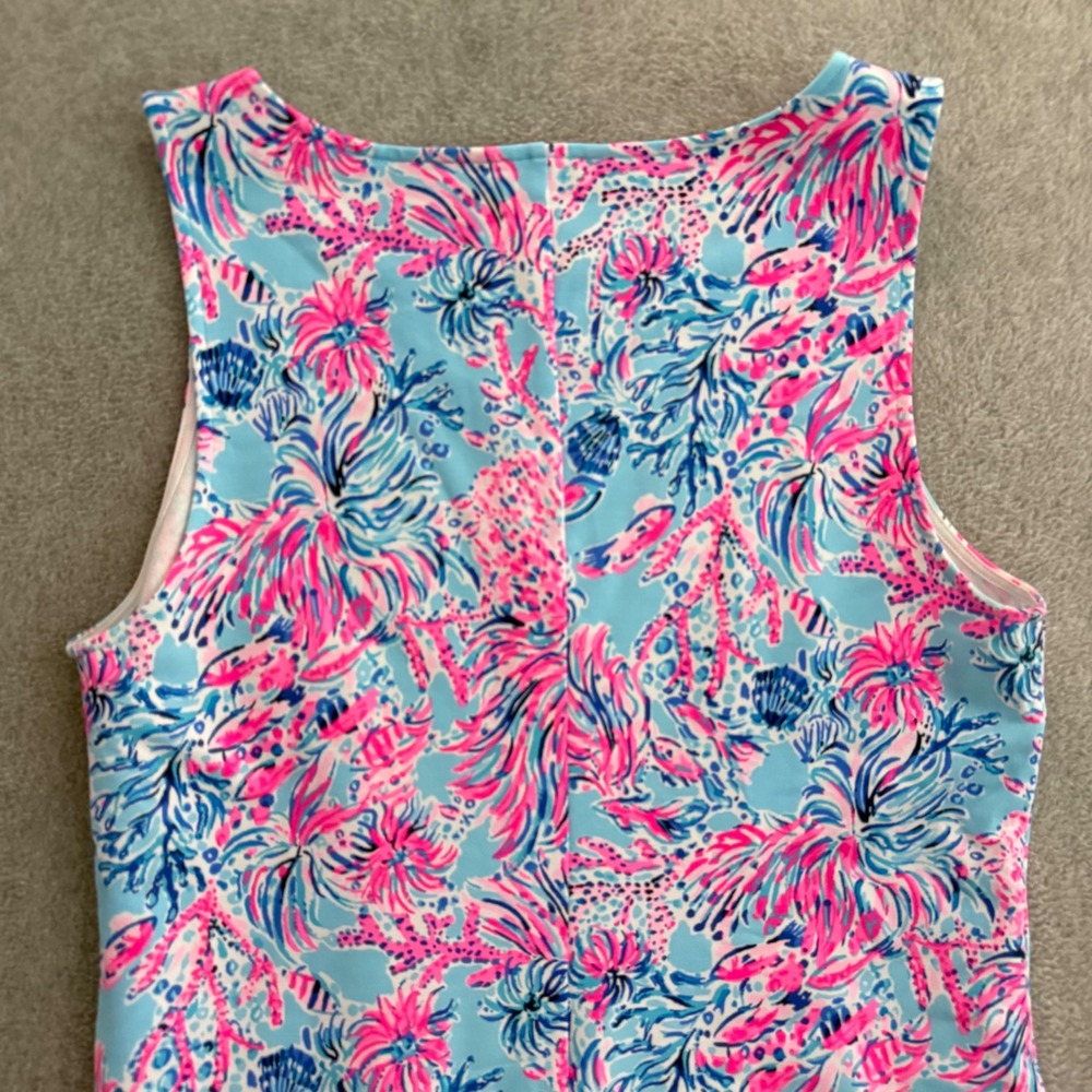 Lilly Pulitzer Larsen Stretch Terry Shift Dress Large Celestial Blue Seek Sea - Picture 7 of 11